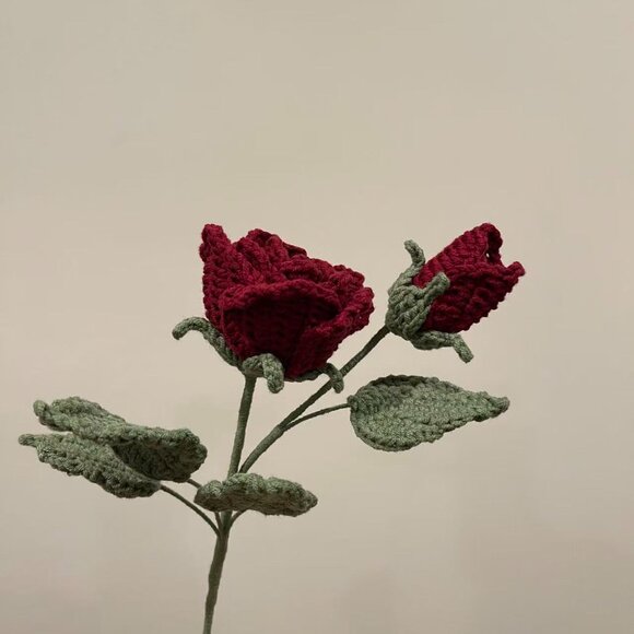 Elegant Handmade Crochet Burgundy Rose Bouquet| Perfect Valentine’s Day Gift - Picture 5 of 6